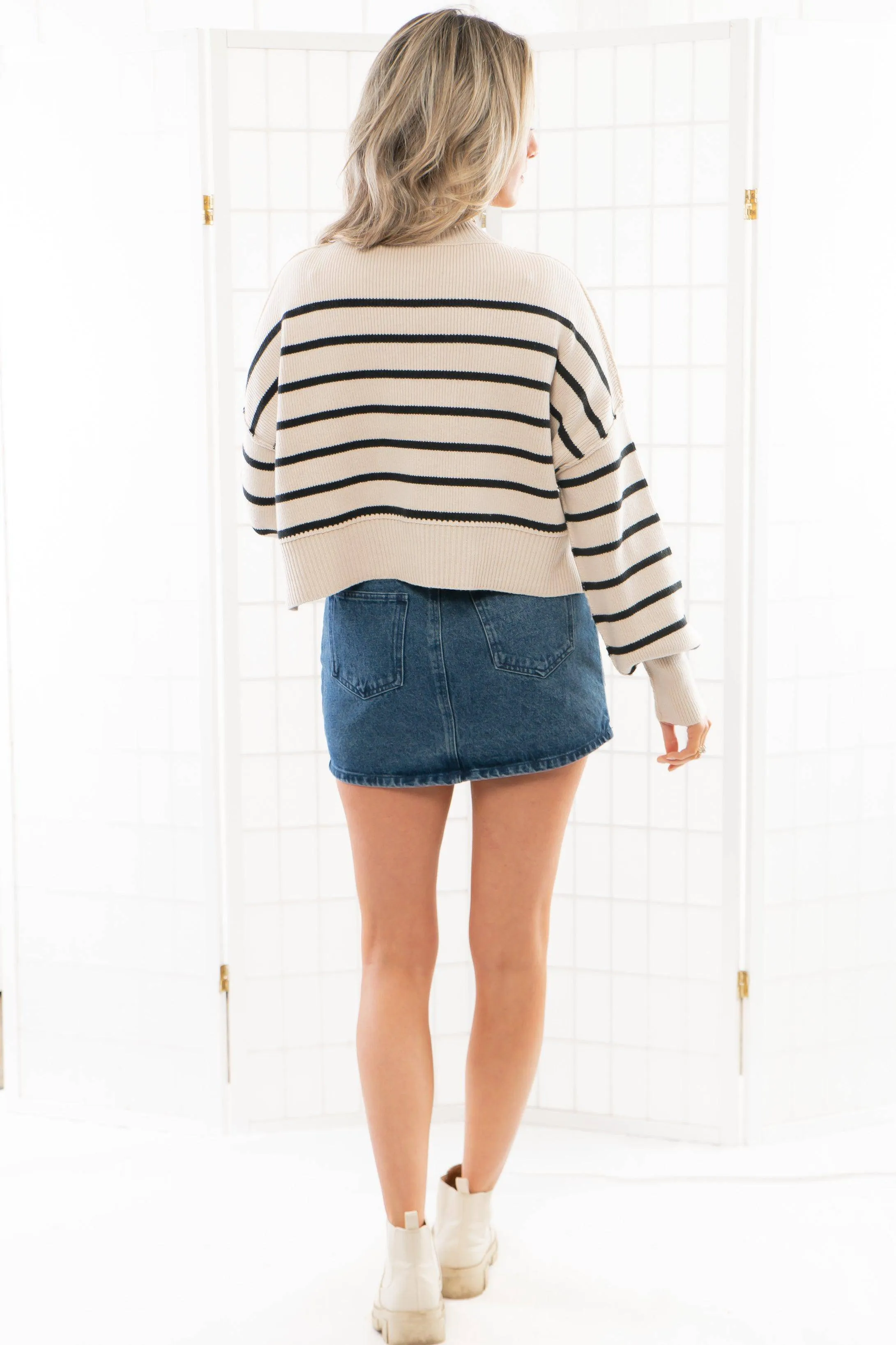 Free People Easy Street Pearl Combo Stripe Crop Pullover
