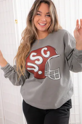 Grey USC Helmet Sweatshirt
