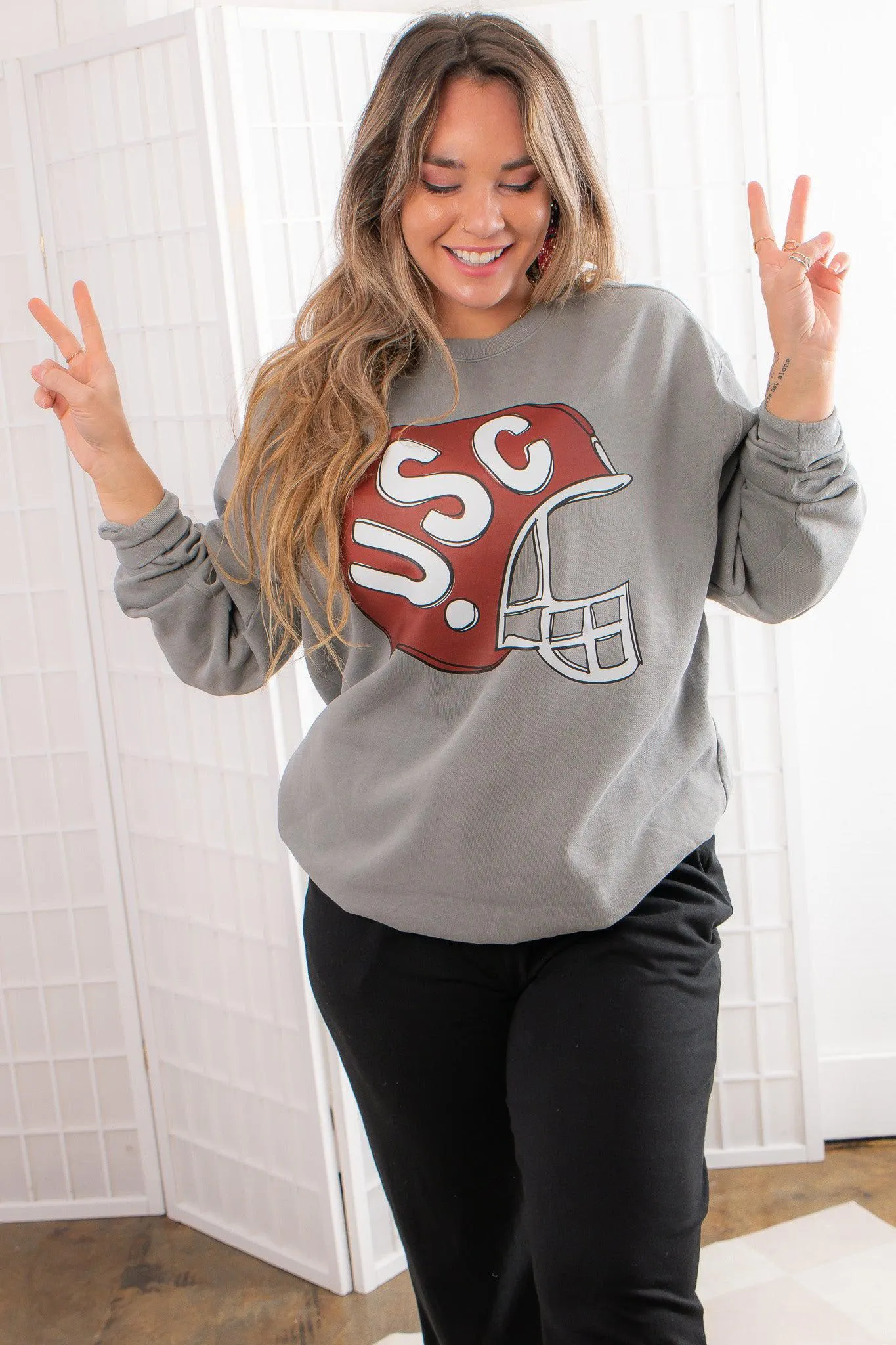 Grey USC Helmet Sweatshirt