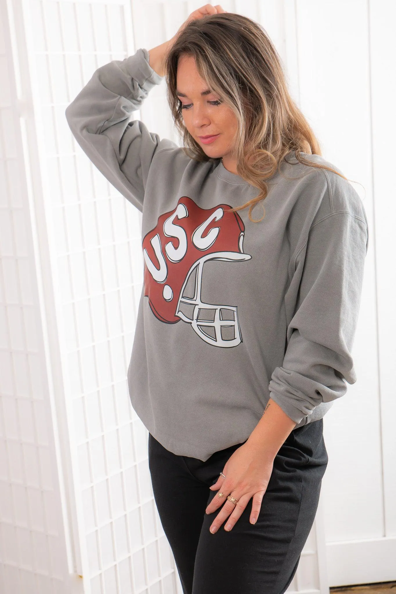Grey USC Helmet Sweatshirt