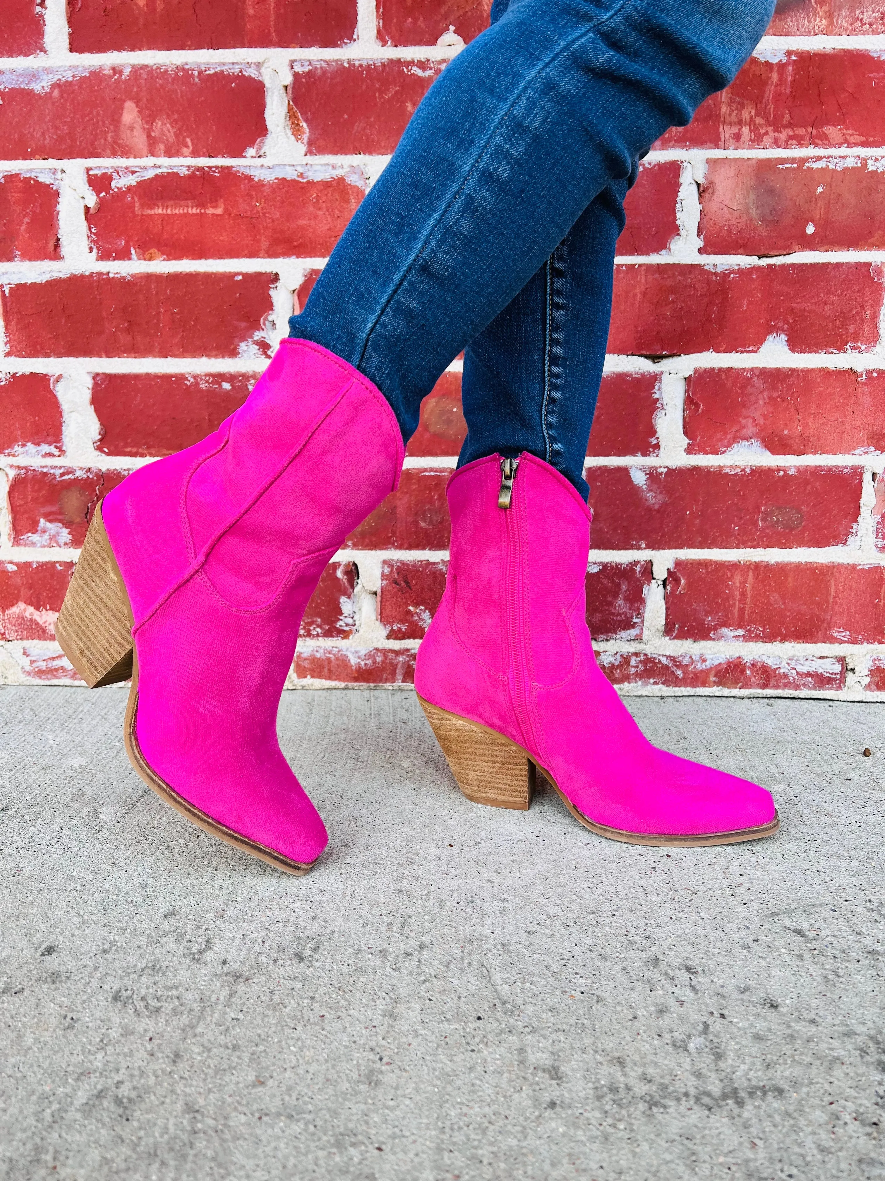 High Top Fuchsia Suede Western Booties