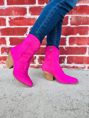 High Top Fuchsia Suede Western Booties