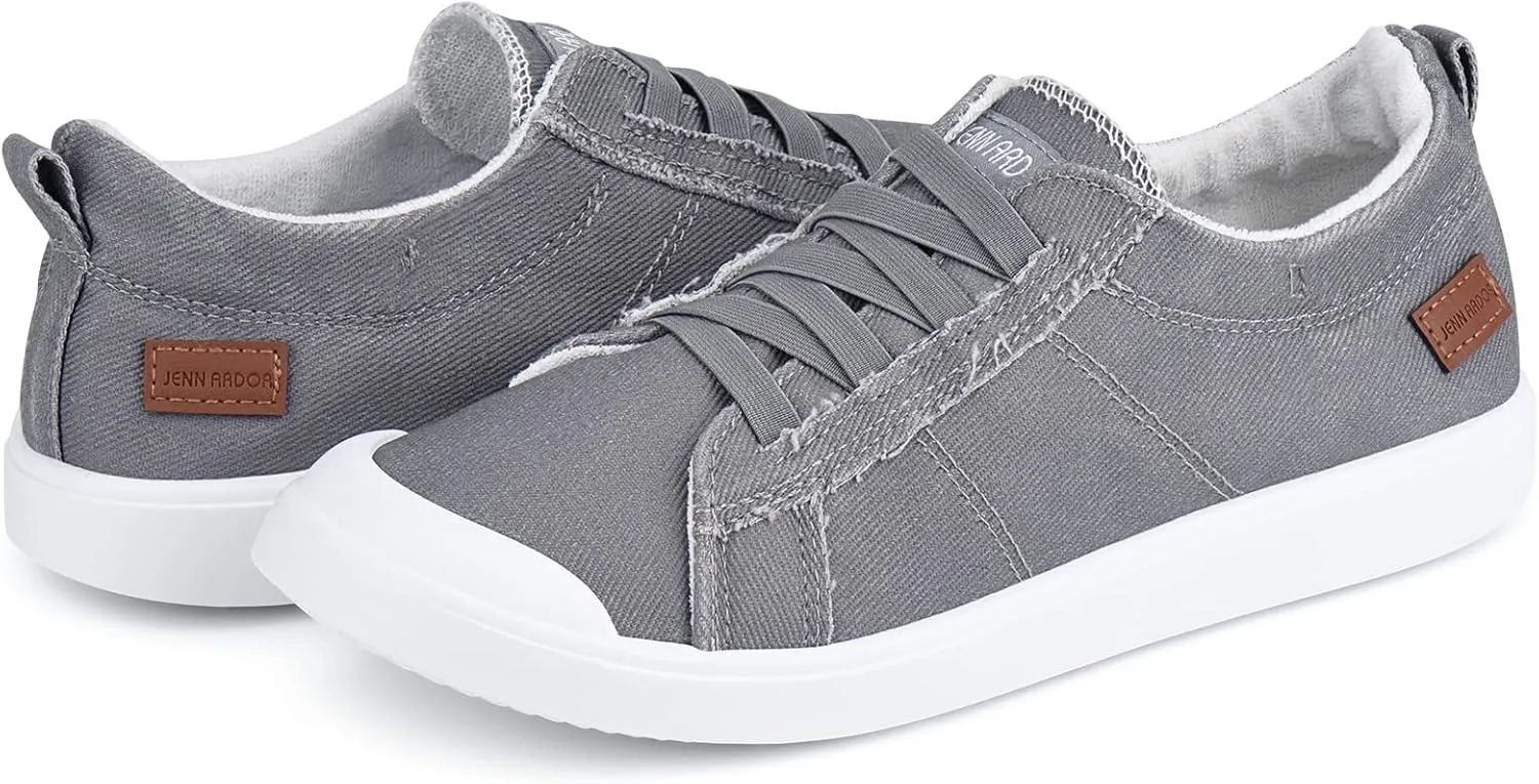 JENN ARDOR Slip-on Canvas Fashion Sneakers for Womens Comfortable Casual Walking Flats Elastic Stylish Cute Lightweight Shoes