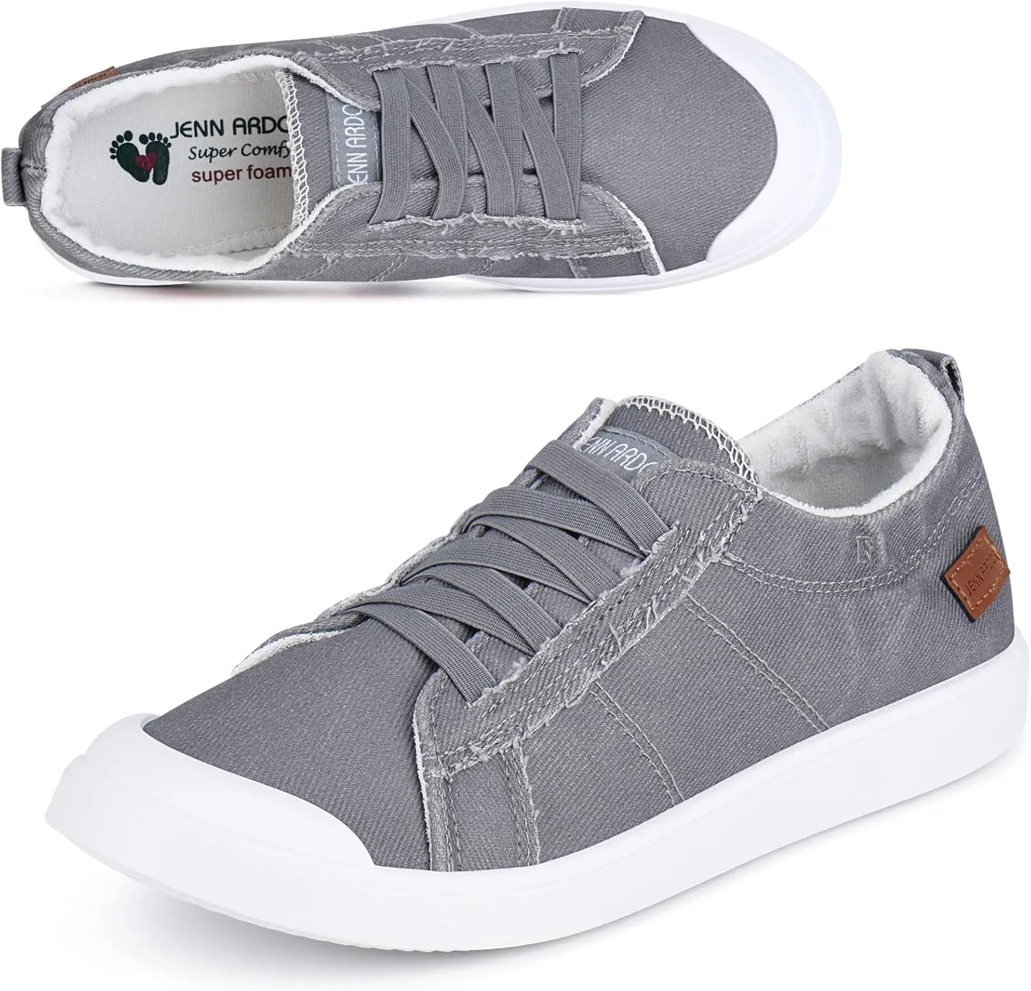 JENN ARDOR Slip-on Canvas Fashion Sneakers for Womens Comfortable Casual Walking Flats Elastic Stylish Cute Lightweight Shoes