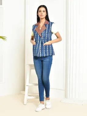 Juno Indigo Cotton Bagru & Ajrakh Print Waist-Length Jacket