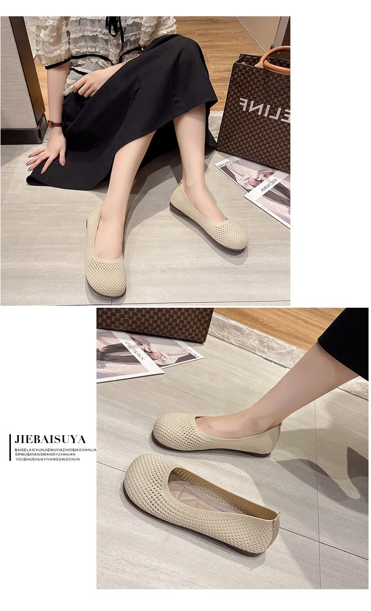 Ladies Knitted Breathable Soft-soled Lazy Loafers