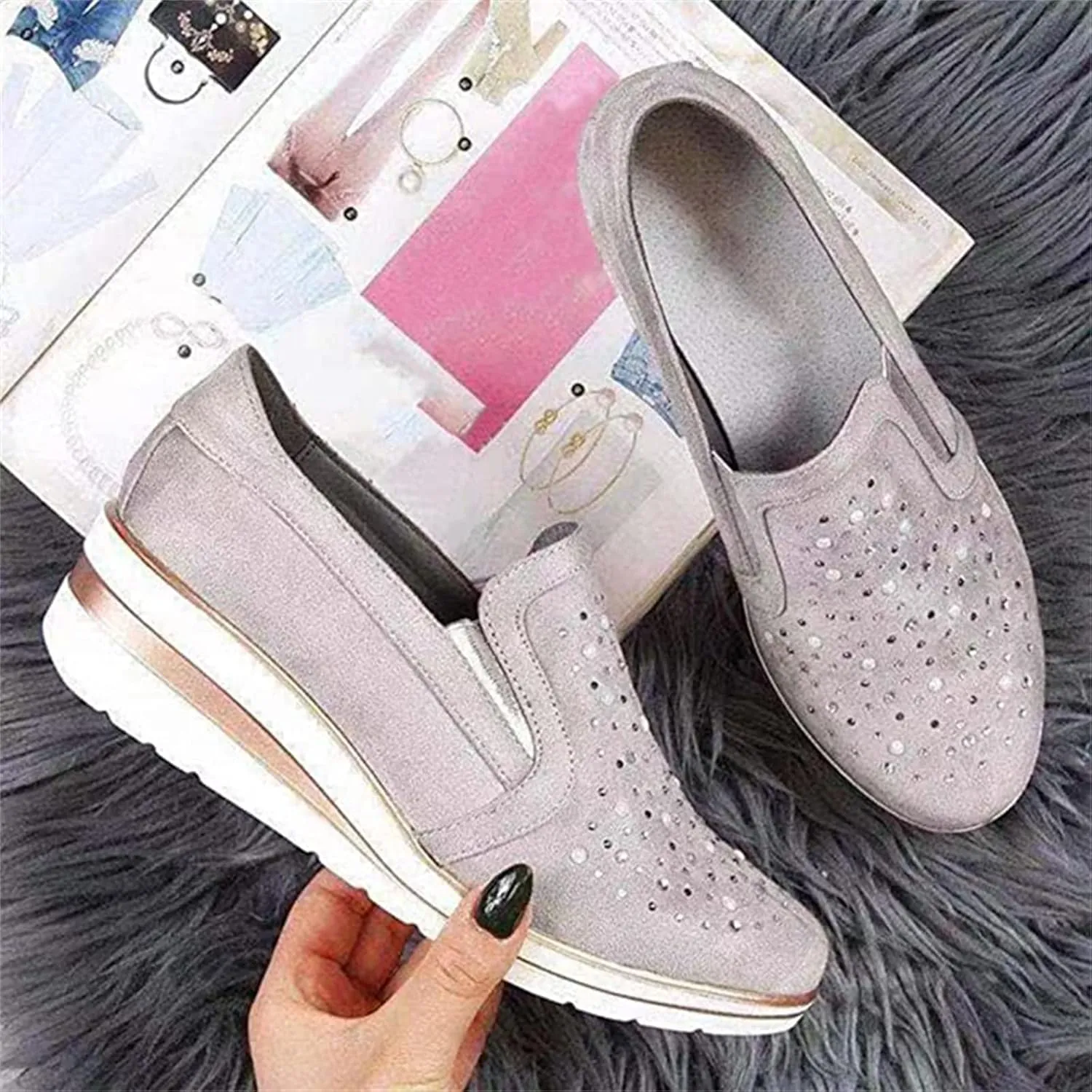 Ladmiple Shoes For Women Sneakers Slip Ons Walking Shoes Casual Lace Up Dressy Summer Fashion Cute Platform Flats Loafer