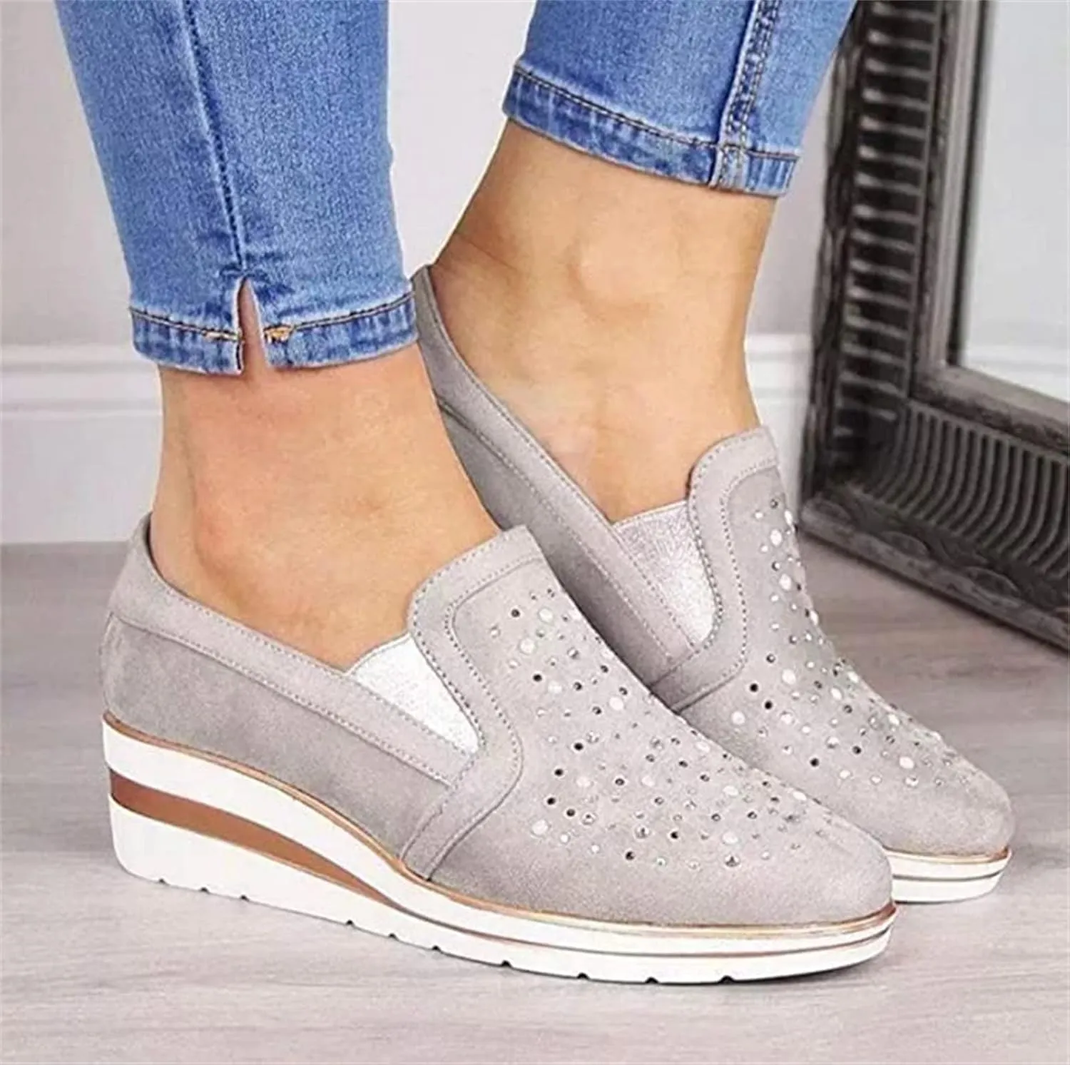 Ladmiple Shoes For Women Sneakers Slip Ons Walking Shoes Casual Lace Up Dressy Summer Fashion Cute Platform Flats Loafer