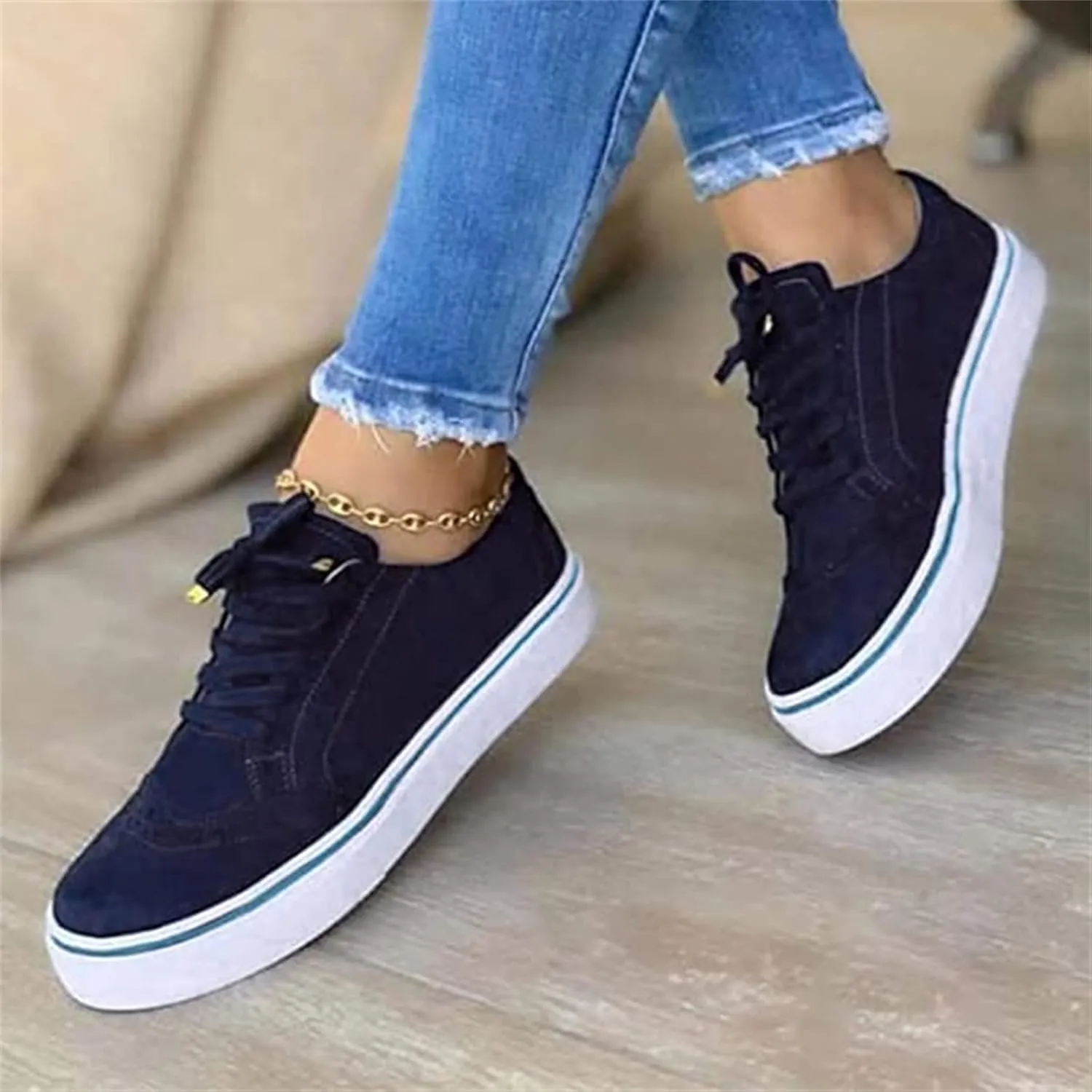 Ladmiple Sneakers For Women Slip On Wide Width Lace ups Casual Canvas Walking Shoes Dressy Summer Fashion Flats Loafers