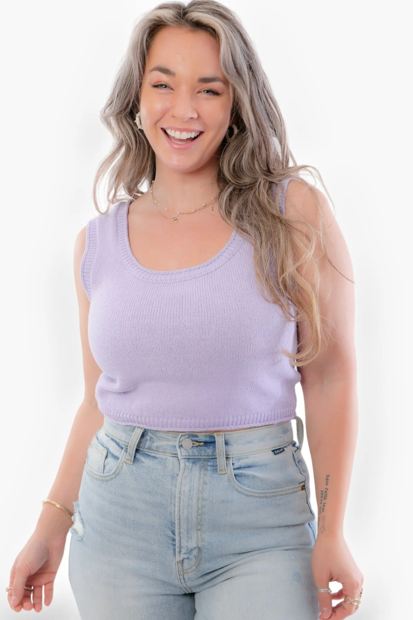 Lea Lavender Knit Cropped Tank Top
