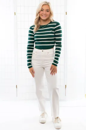 Margot Green & White Stripe Long Sleeve Top