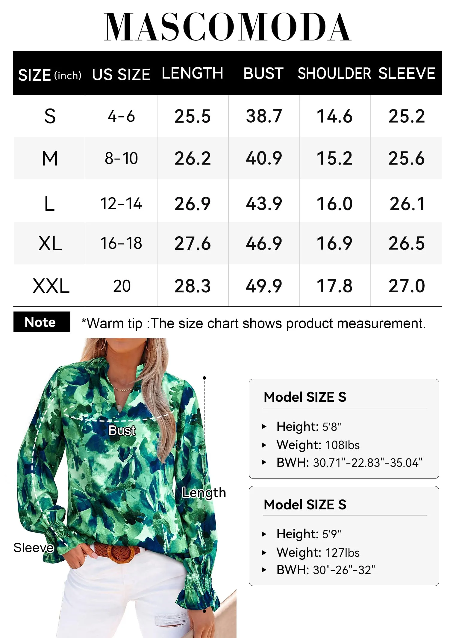 MASCOMODA Womens V Neck Floral Long Sleeve Tops 2024 Summer Casual Loose Puff Sleeve Chiffon Boho Work Blouse Dressy T Shirts(Green Flower,Small)