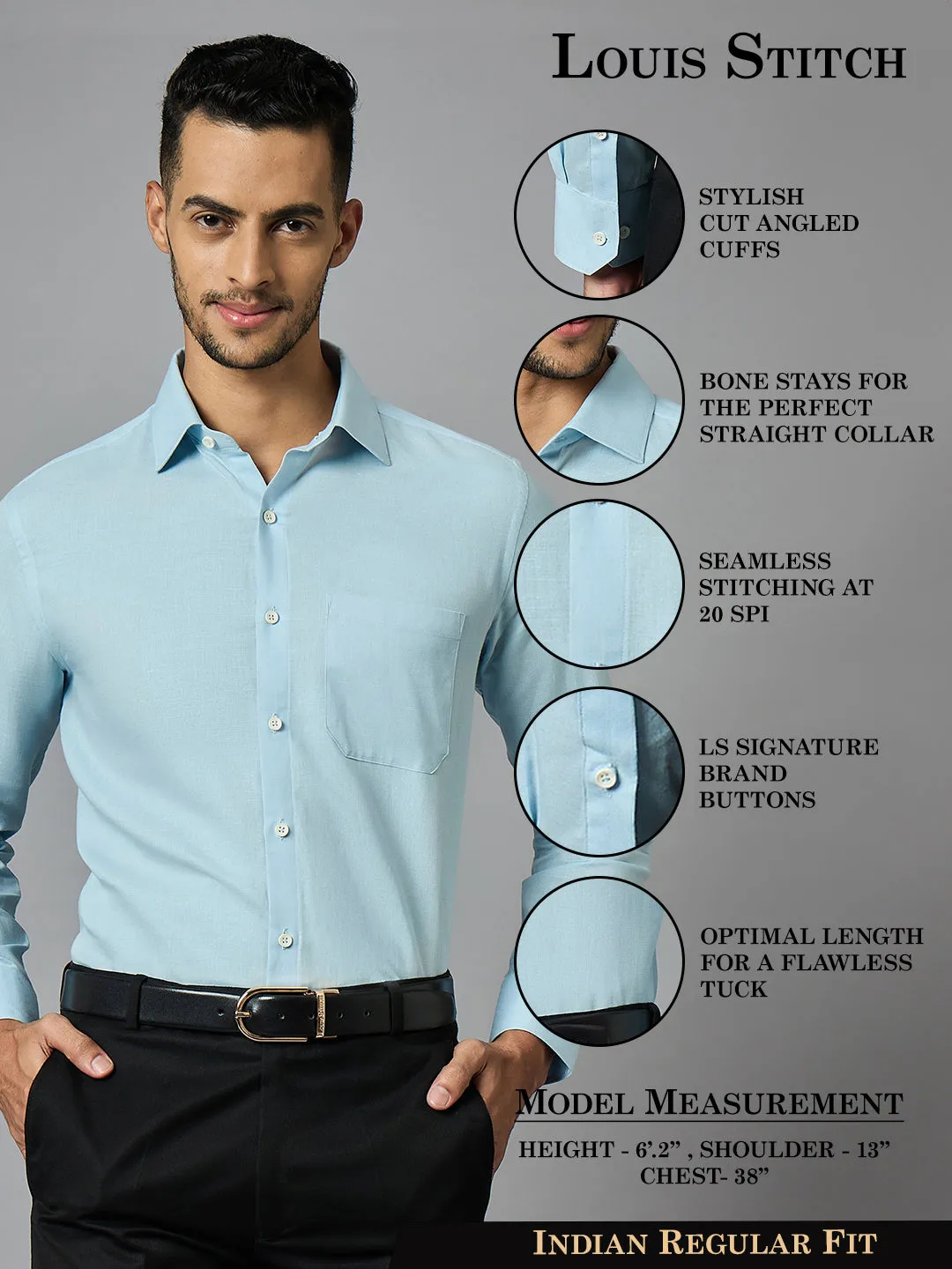 Men's Blue Cotton Linen Full Sleeves Regular Fit Formal Shirt