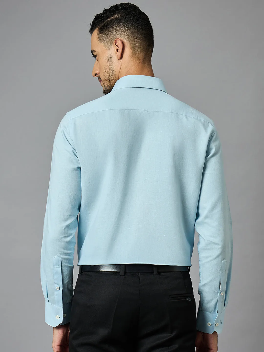 Men's Blue Cotton Linen Full Sleeves Regular Fit Formal Shirt