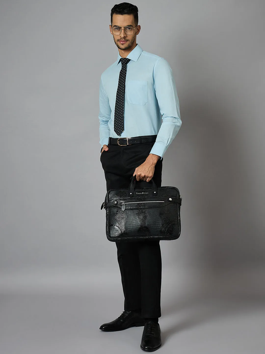 Men's Blue Cotton Linen Full Sleeves Regular Fit Formal Shirt