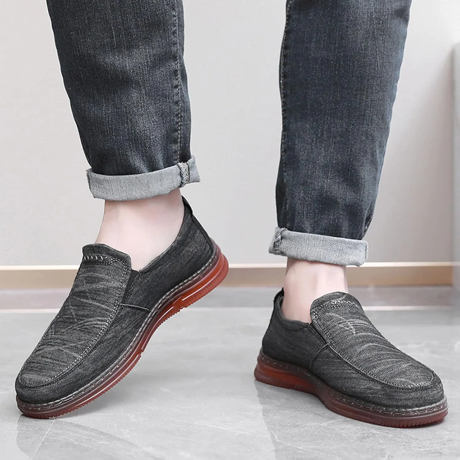 Men's Canvas Loafers Casual Slip-on Shoes Sneakers Loafers Comfort Walking Shoes Fashion Driving Shoes Stretch Shoes for Male Business Work Office Boat Shoes