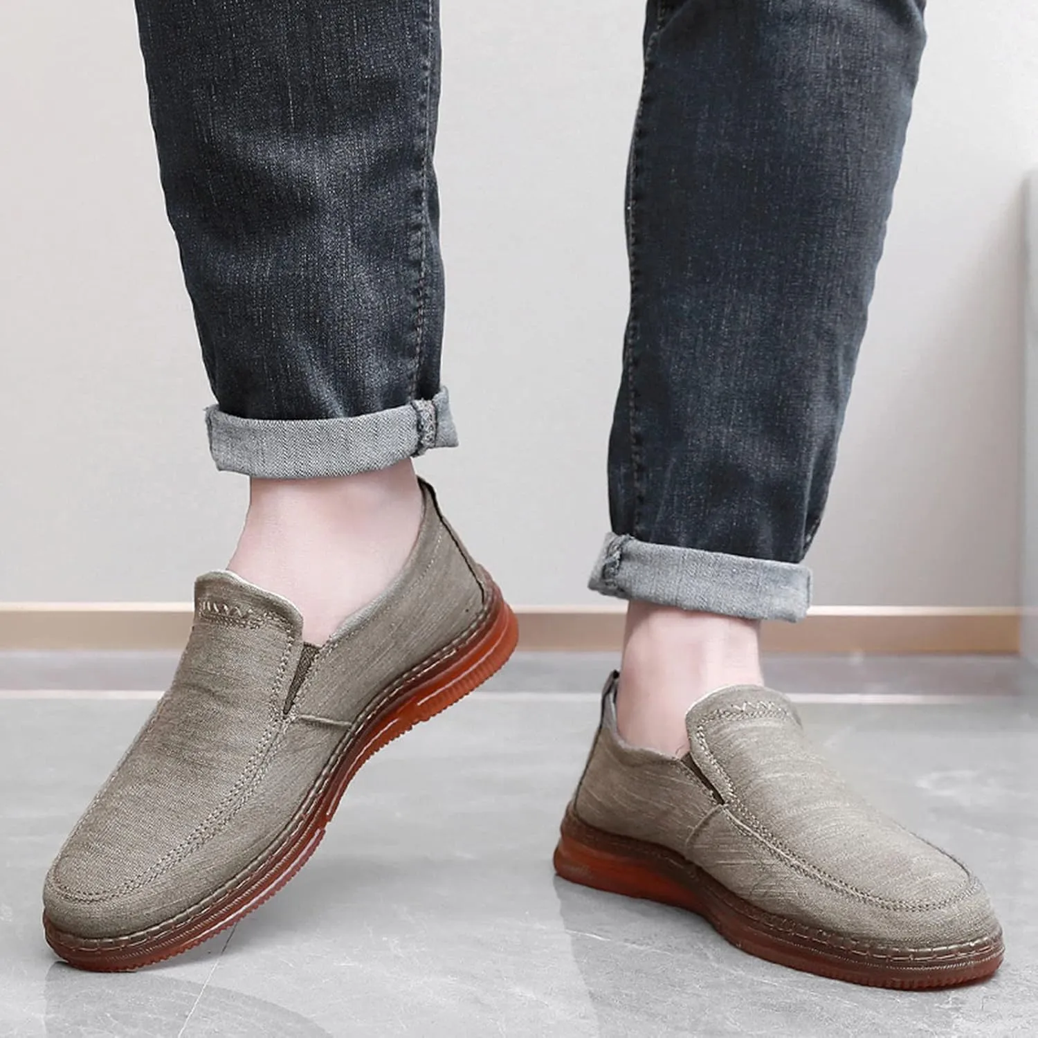 Men's Canvas Loafers Casual Slip-on Shoes Sneakers Loafers Comfort Walking Shoes Fashion Driving Shoes Stretch Shoes for Male Business Work Office Boat Shoes