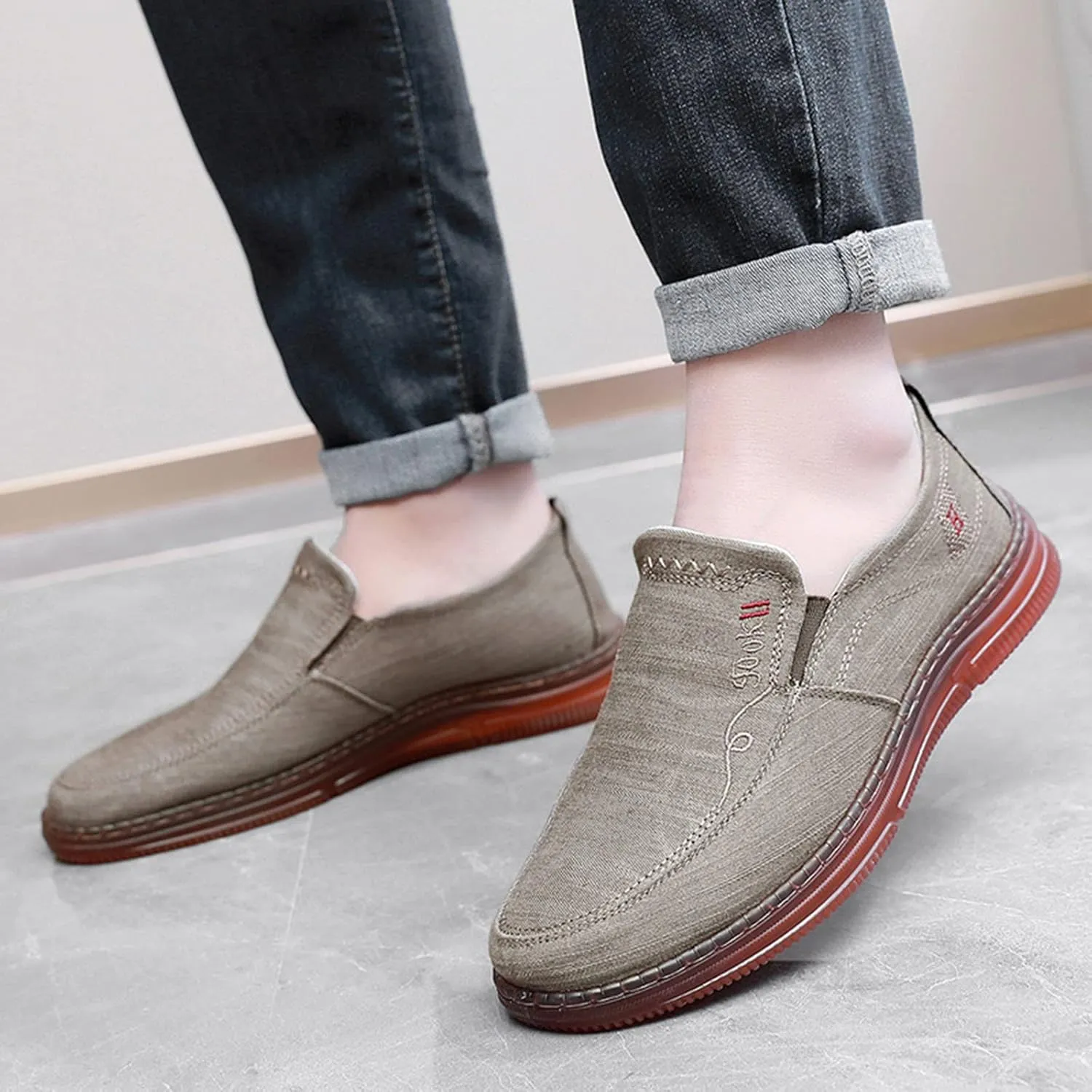 Men's Canvas Loafers Casual Slip-on Shoes Sneakers Loafers Comfort Walking Shoes Fashion Driving Shoes Stretch Shoes for Male Business Work Office Boat Shoes