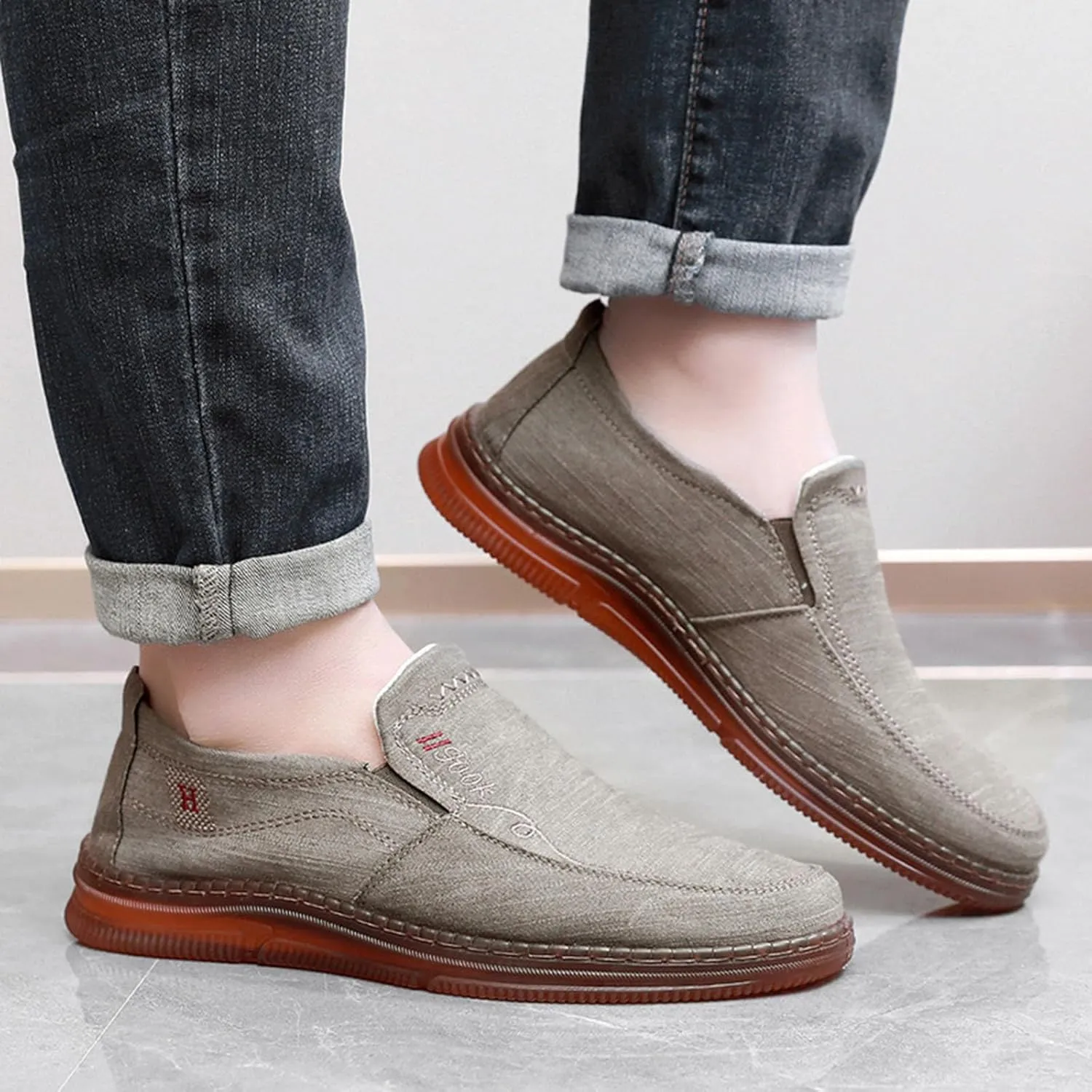 Men's Canvas Loafers Casual Slip-on Shoes Sneakers Loafers Comfort Walking Shoes Fashion Driving Shoes Stretch Shoes for Male Business Work Office Boat Shoes