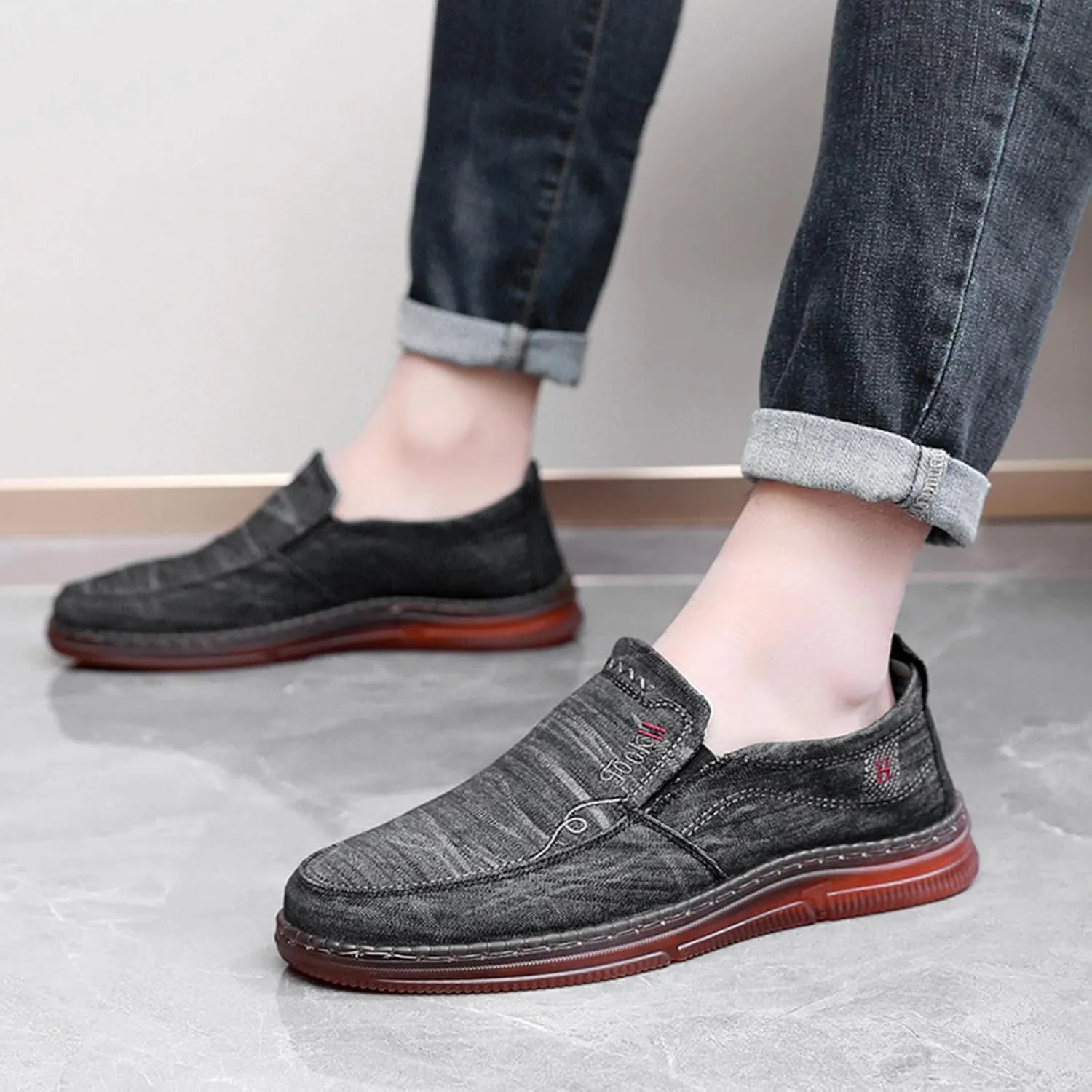Men's Canvas Loafers Casual Slip-on Shoes Sneakers Loafers Comfort Walking Shoes Fashion Driving Shoes Stretch Shoes for Male Business Work Office Boat Shoes