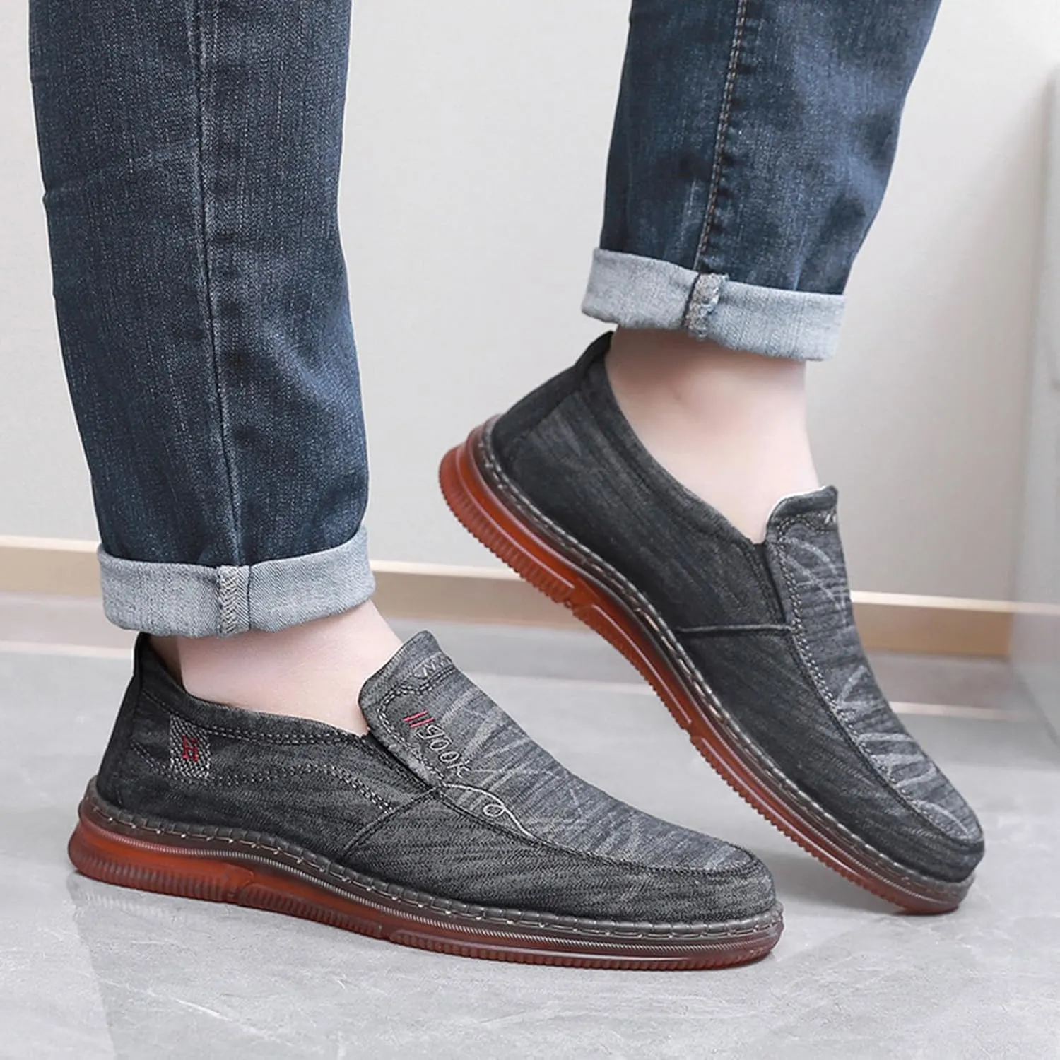 Men's Canvas Loafers Casual Slip-on Shoes Sneakers Loafers Comfort Walking Shoes Fashion Driving Shoes Stretch Shoes for Male Business Work Office Boat Shoes