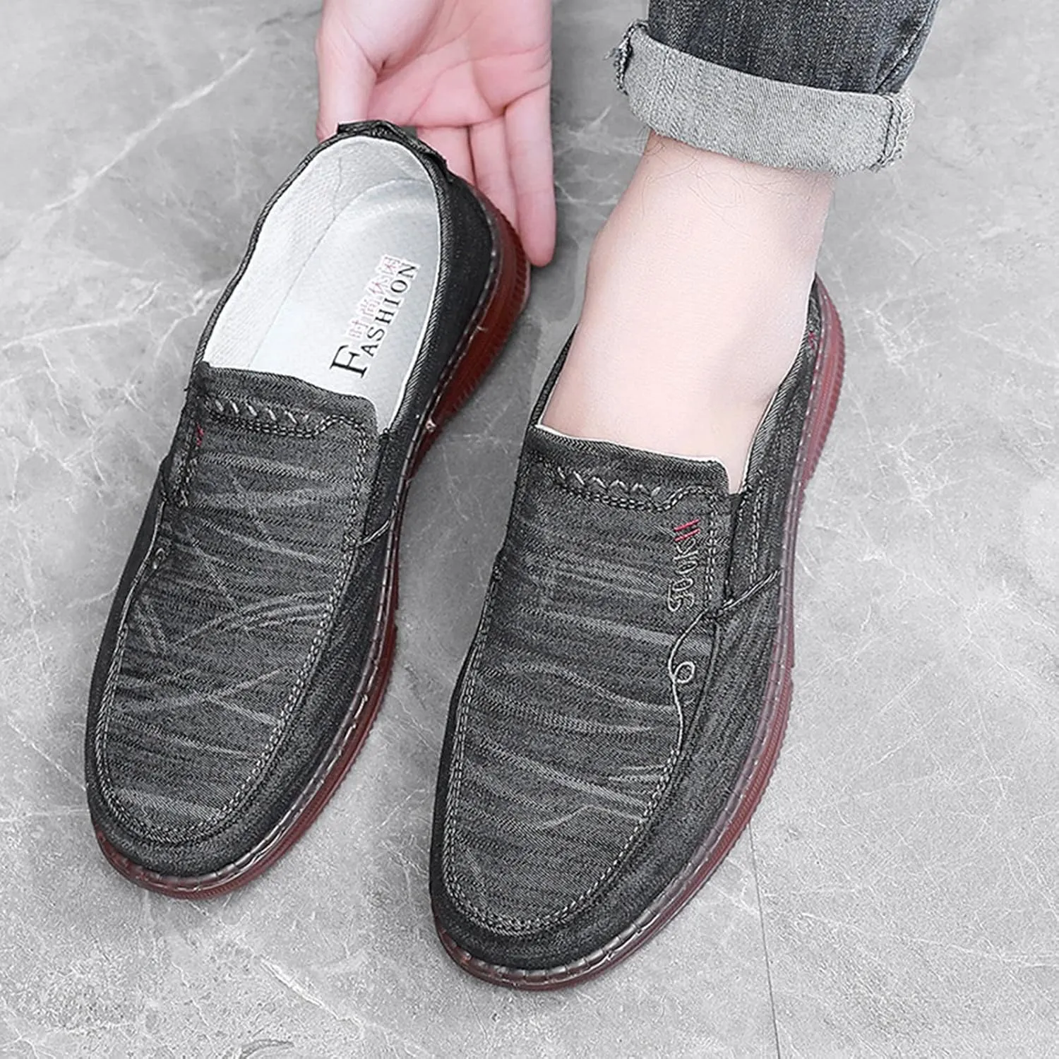 Men's Canvas Loafers Casual Slip-on Shoes Sneakers Loafers Comfort Walking Shoes Fashion Driving Shoes Stretch Shoes for Male Business Work Office Boat Shoes