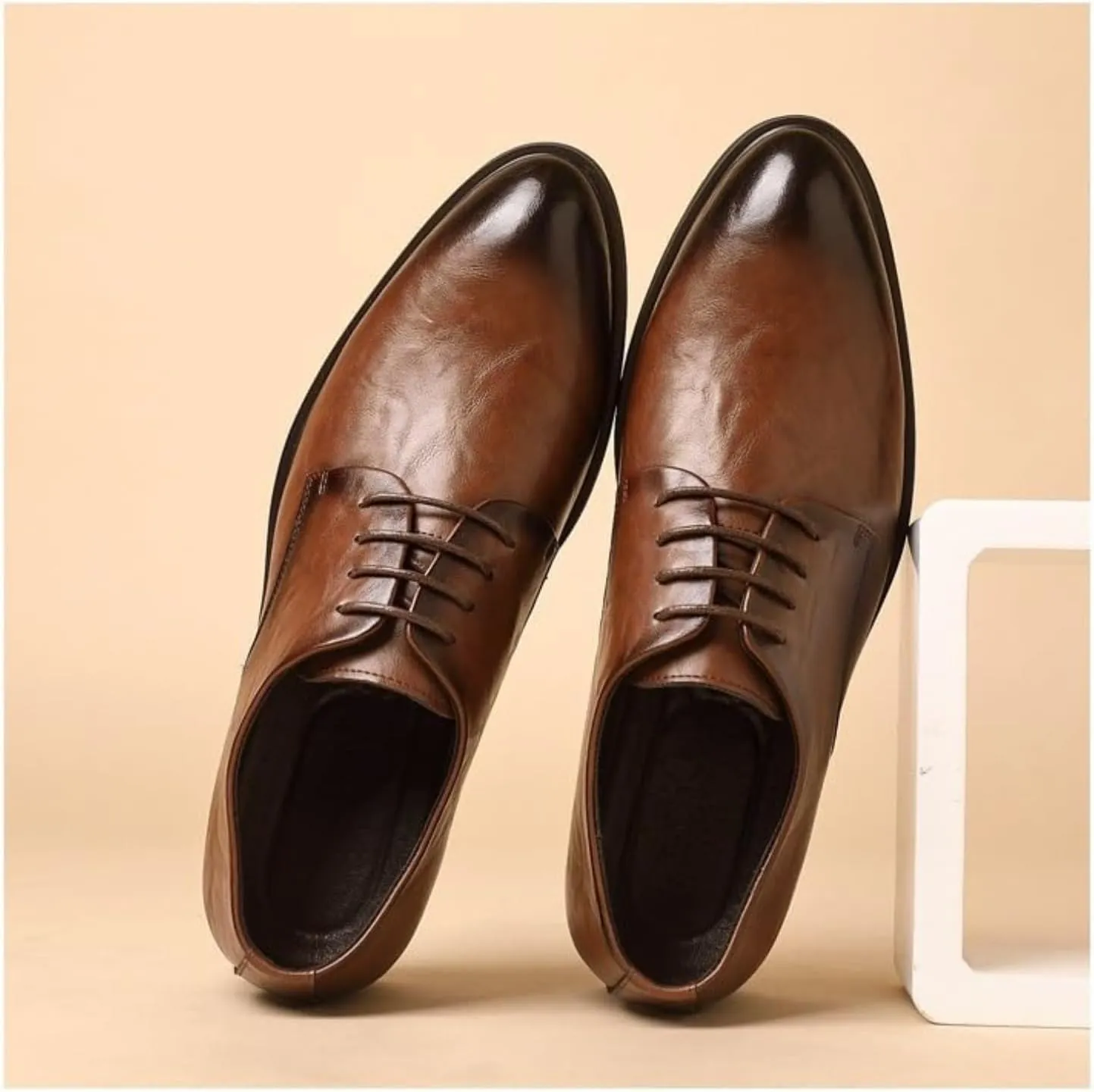 Men's Casual Dress Oxfords Shoes Business Formal Casual Business Oxford Leather Shoes Men's Classic Lace Up Oxfords Dress Shoes Faux Patent Leather