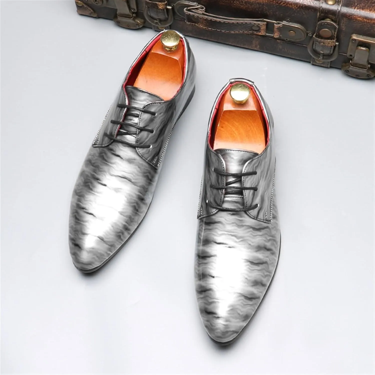 Mens Fashion Patent Leather Oxfords Shoes Comfortable Cap Toe Business Casual Lace Up Derby Shoes Formal Leather Dress Shoes for Wedding Work Office