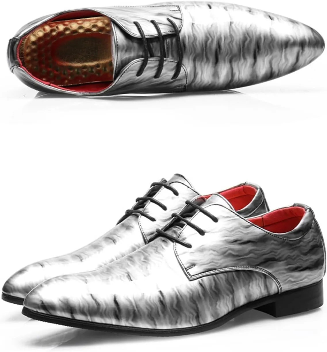 Mens Fashion Patent Leather Oxfords Shoes Comfortable Cap Toe Business Casual Lace Up Derby Shoes Formal Leather Dress Shoes for Wedding Work Office