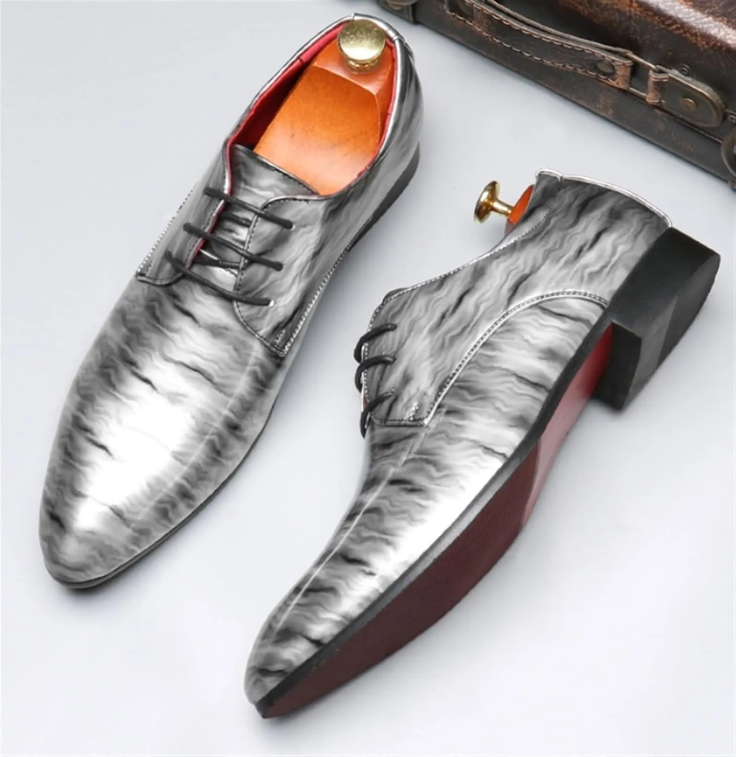 Mens Fashion Patent Leather Oxfords Shoes Comfortable Cap Toe Business Casual Lace Up Derby Shoes Formal Leather Dress Shoes for Wedding Work Office