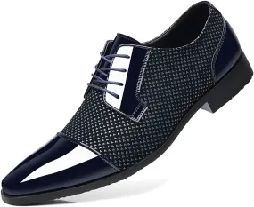 Men's Modern Cap Toe Patent Leather Tuxedo Dress Shoes Formal Business Lace up Oxfords Wedding Prom