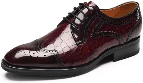 Men's Polishing Patent Leather Chunky Platform Oxford Low Heels Lace-Up Comfortable Non-Slip Dress Sneakers Breathable Casual Tuxedo Leather Shoes