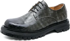 Mens Retro Stone Grain Patent Leather Lace Up Platform Dress Oxfords Shoes Low Top Non-Slip Chunky Dreby Shoes for Formal Business Wedding