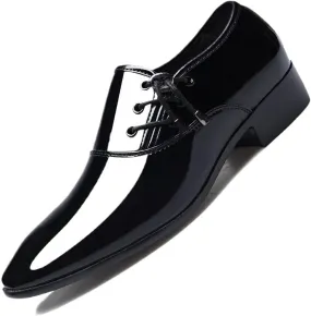 Men's Vintage High Gloss Dress Shoes Patent Leather Oxford Formal Business Tuxedo Shoes Men's Classic Lace Up Oxfords Dress Shoes Faux Patent Leather Tuxedo New