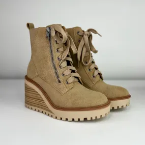 MIA Roll With it Faux Suede Tan Wedge Booties