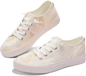 Obtaom Women's Play Fashion Sneaker White Color Washed and Leopard Canvas Slip on Shoes