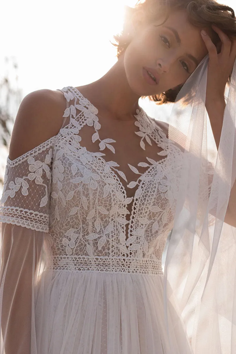 Olena Long-Sleeve Lace Trendy Applique Wedding Dress