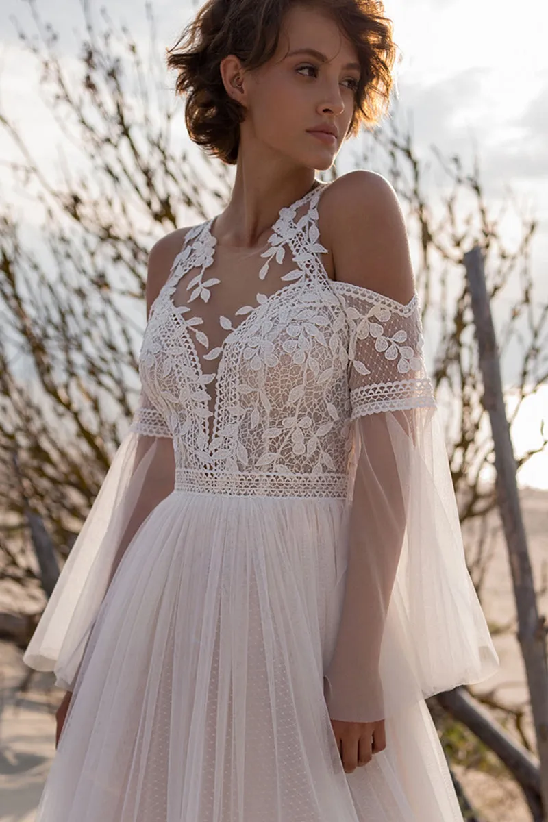 Olena Long-Sleeve Lace Trendy Applique Wedding Dress