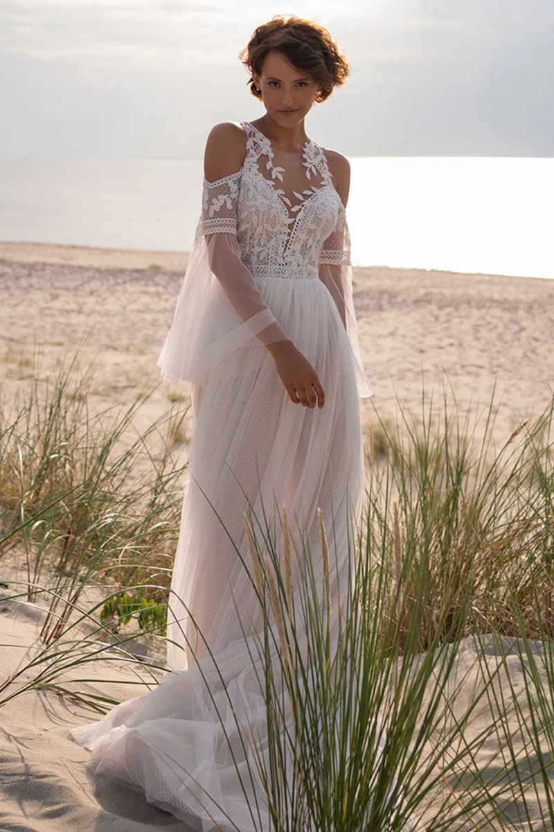 Olena Long-Sleeve Lace Trendy Applique Wedding Dress