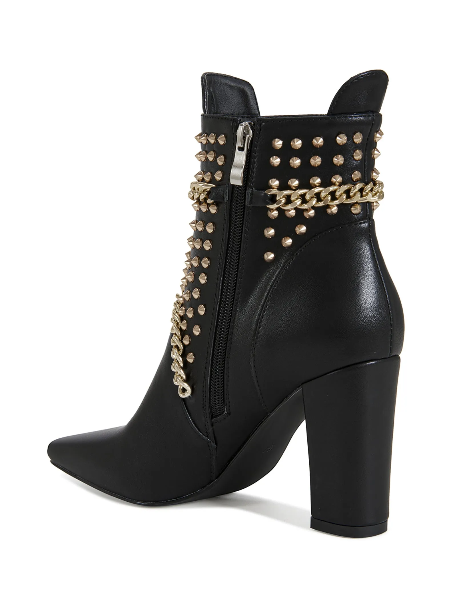 PANCHO-BLACK STUDDED CHUNKY HEELED BOOTIE