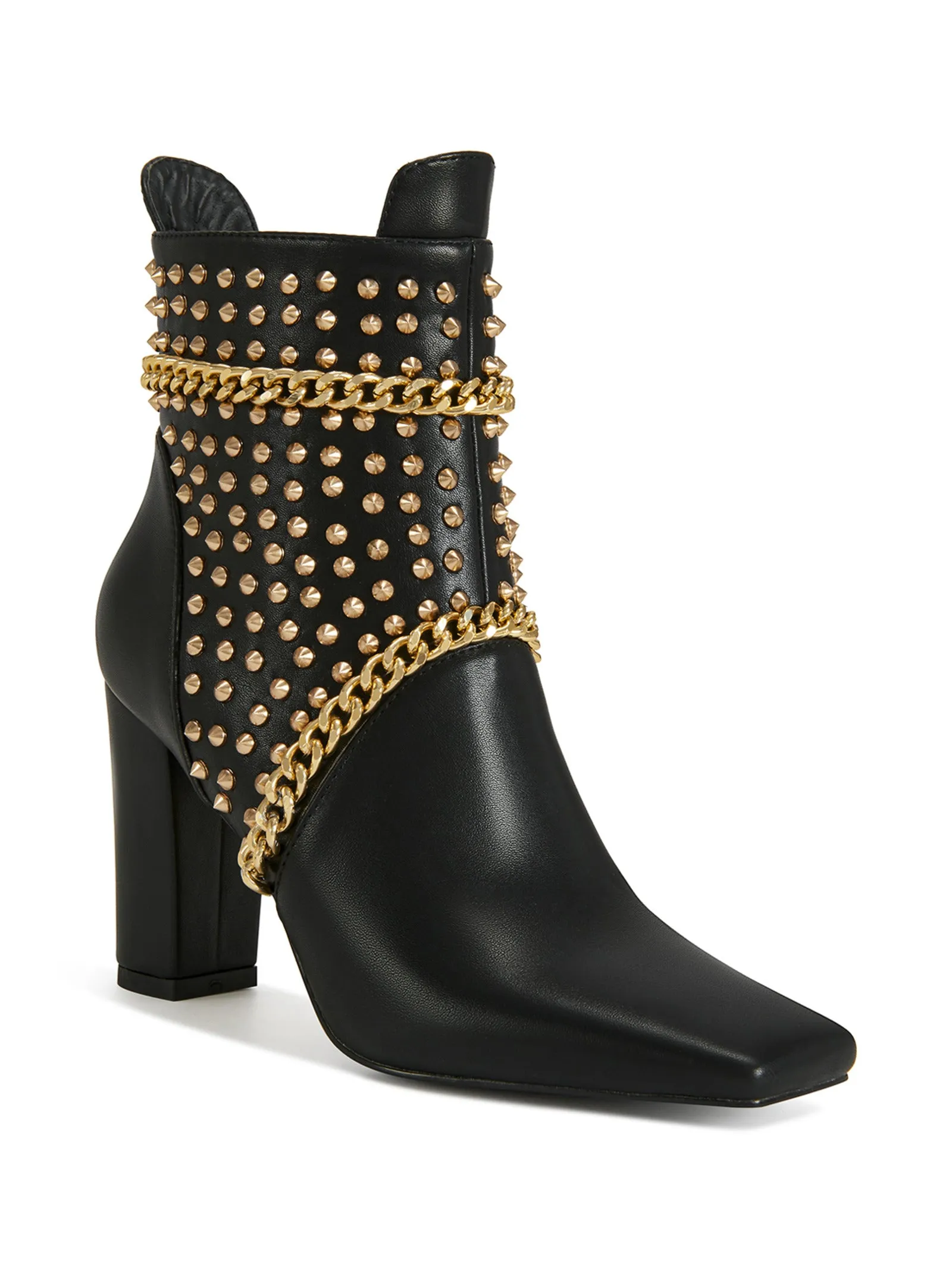 PANCHO-BLACK STUDDED CHUNKY HEELED BOOTIE