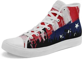 Patriotic Womens Mens Canvas Sneakers American Flag Stars High Top Fashion Tennis Shoes Lace Up Casual Walking Shoes