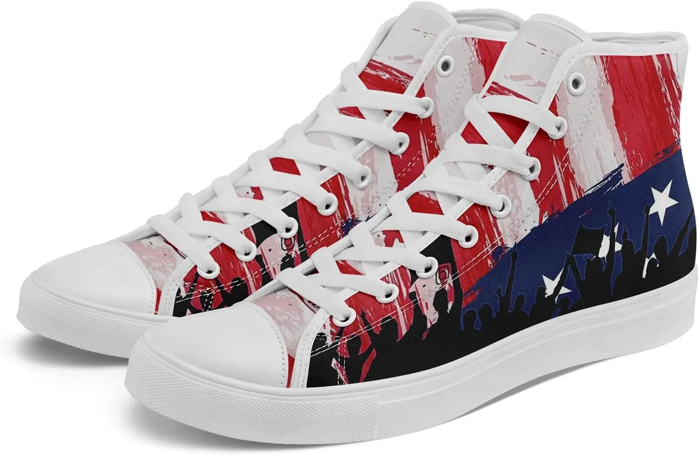 Patriotic Womens Mens Canvas Sneakers American Flag Stars High Top Fashion Tennis Shoes Lace Up Casual Walking Shoes