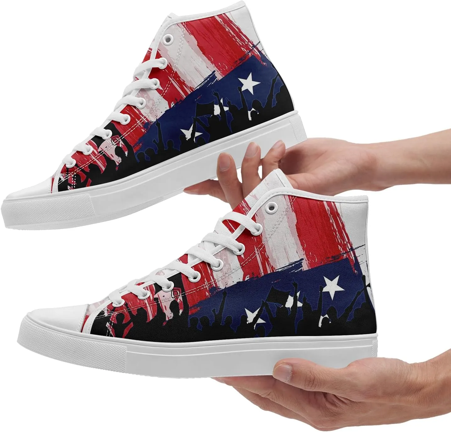 Patriotic Womens Mens Canvas Sneakers American Flag Stars High Top Fashion Tennis Shoes Lace Up Casual Walking Shoes