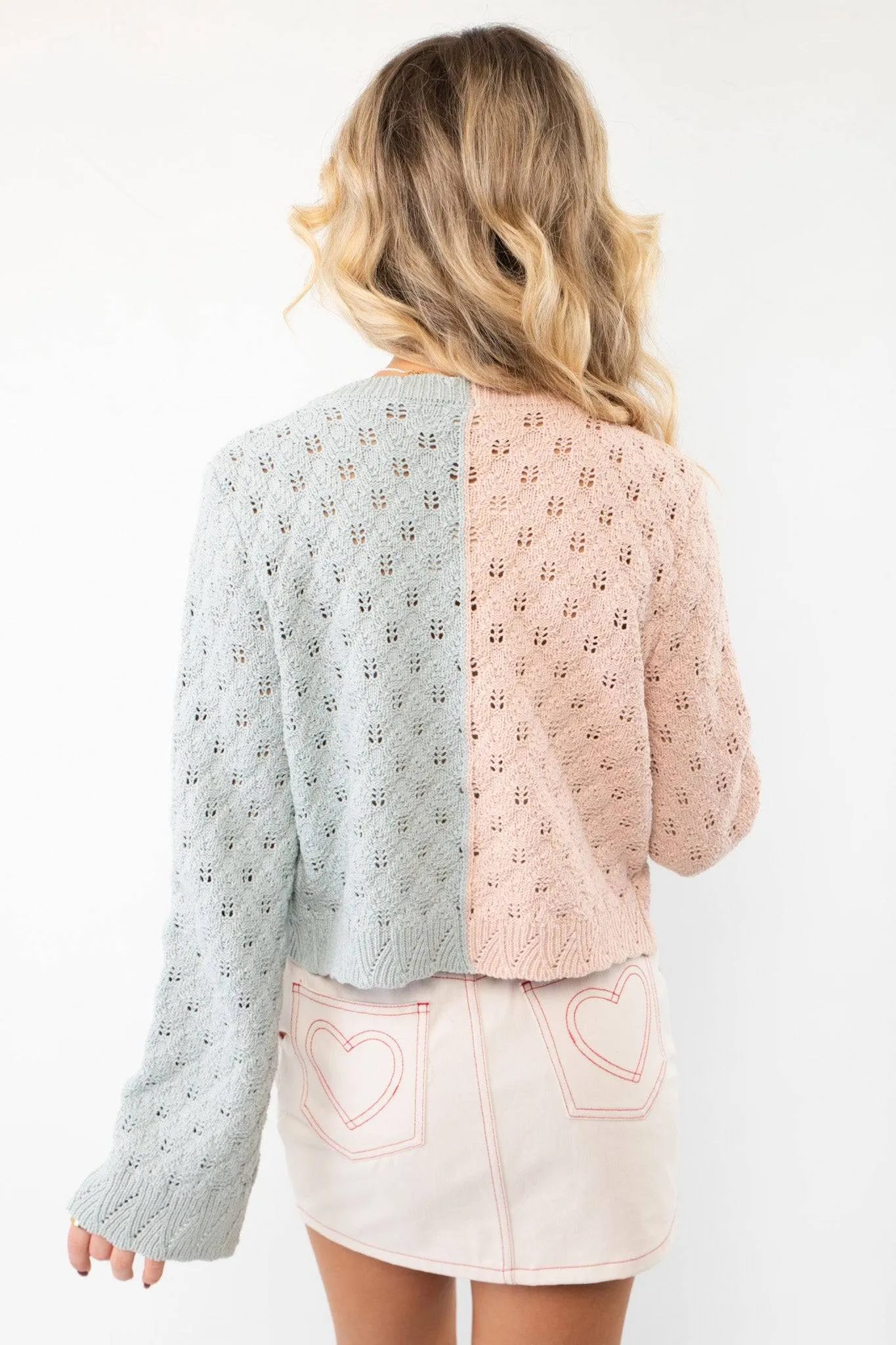Perfect Clarity Color Block Pink & Blue Tie Front Cardigan