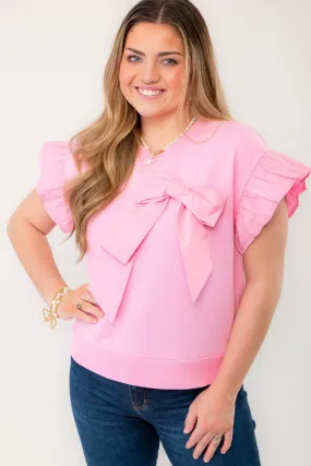 Pink Bow Flutter Sleeve Top
