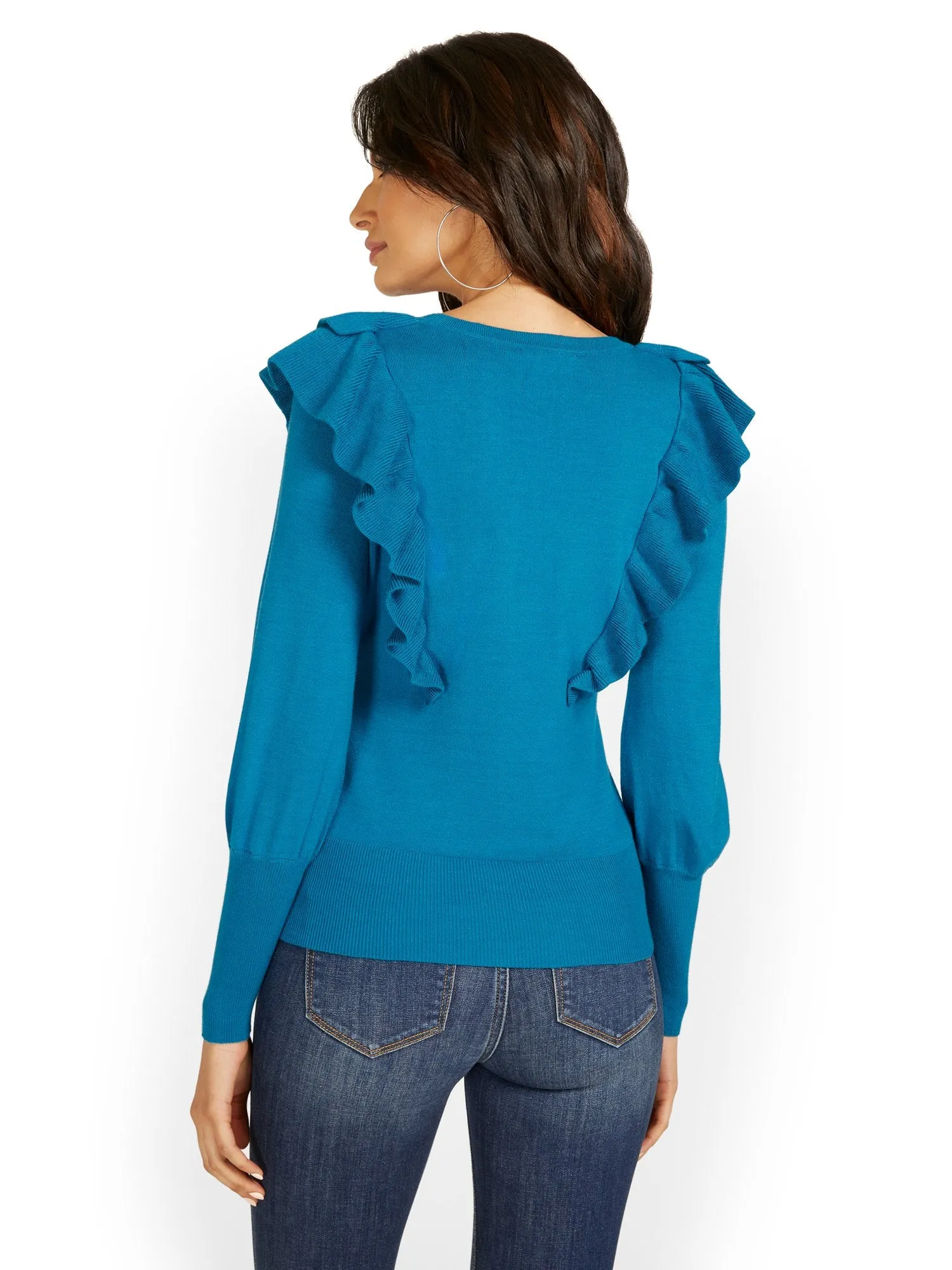 Ruffle Balloon-Sleeve Sweater