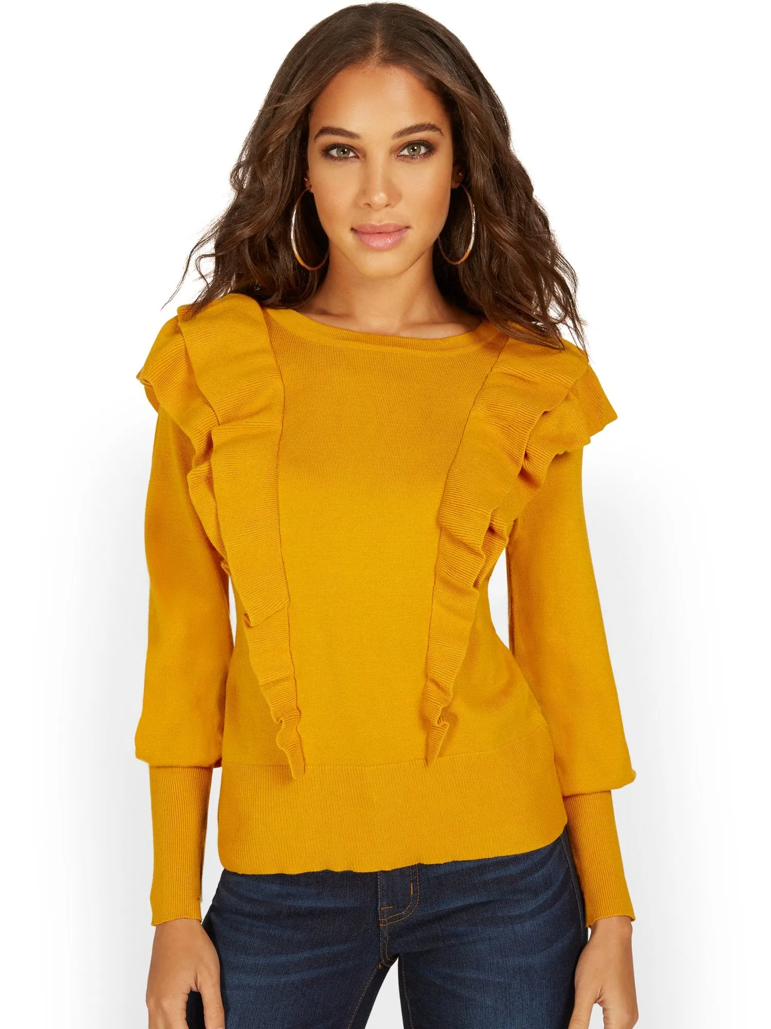 Ruffle Balloon-Sleeve Sweater