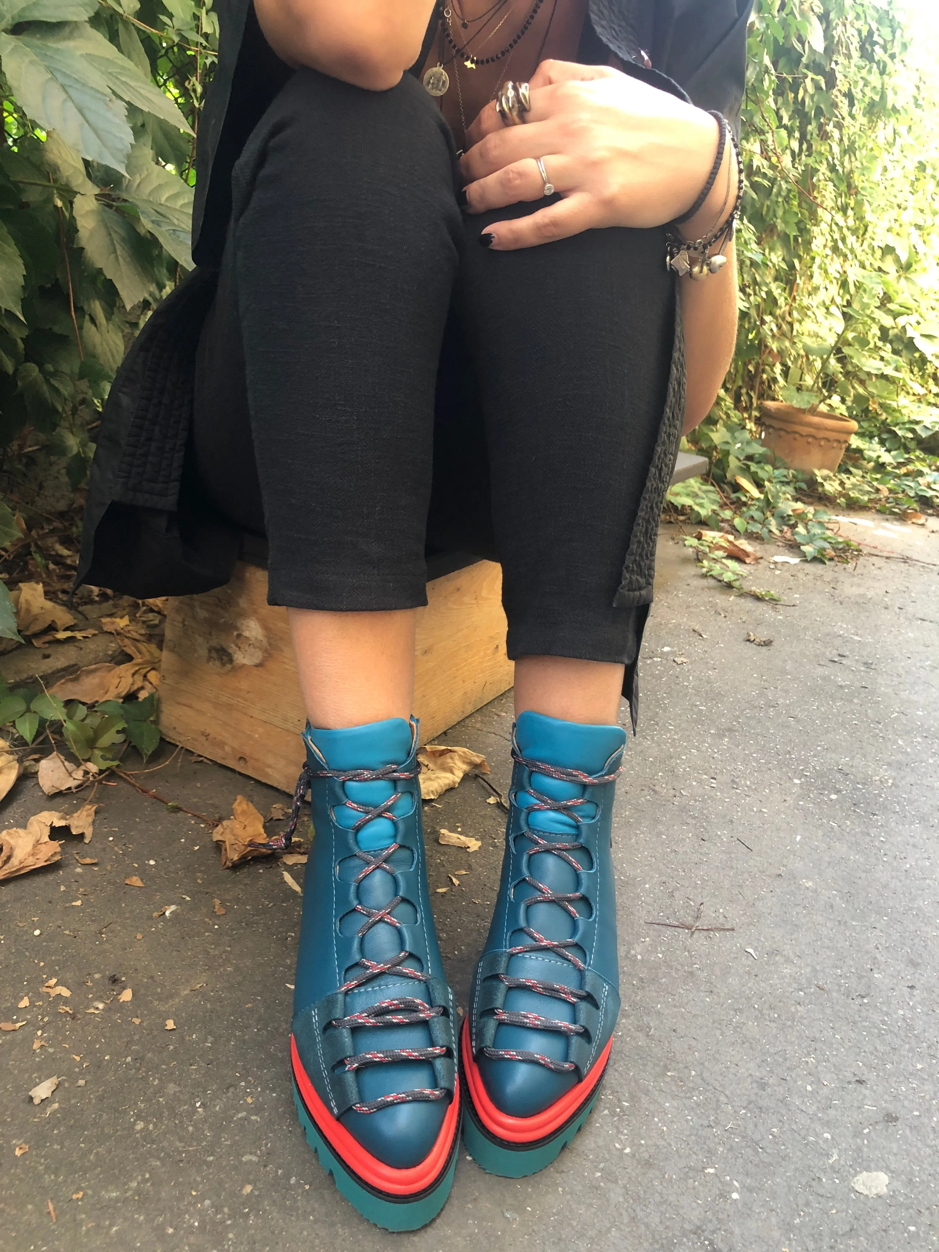 SHR Blue Fall Joy blue  leather booties