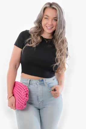 Stretch Ribbed Seamless Round Neck Crop Top